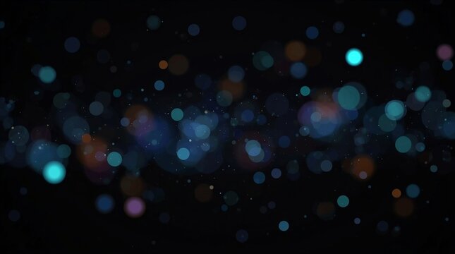 Dark abstract bokeh background with glowing blue, purple, and orange circles of light, dreamy blurred illumination for festive design, futuristic digital wallpaper, and modern creative projects - Powered by Adobe