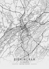 Birmingham - Alabama - US Gray Map Art