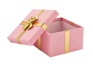 Elegant pink gift box with golden ribbon open and ready for your special surprise