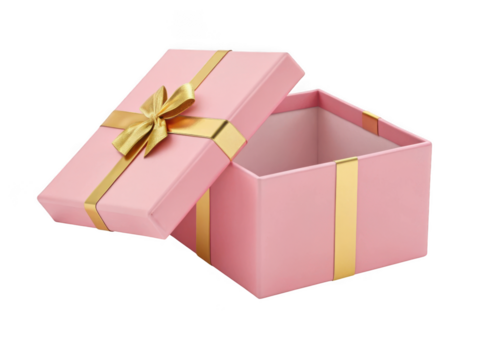 Elegant pink gift box with golden ribbon open and ready for your special surprise