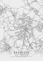 Bradford -  West Yorkshire UK Gray City Map_745