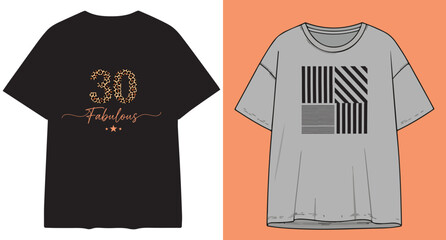 Naklejka premium Two stylish graphic t shirts one black with a gold design and one grey with a barcode pattern