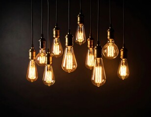 Warm Edison bulbs hanging in a dark room