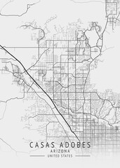 Casas Adobes - Arizona - US Gray Map Art
