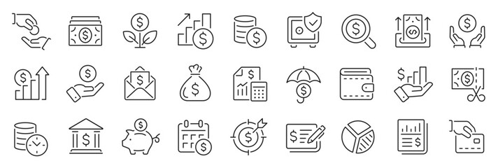 Income line icon set. Profit, earning, money, tax, salary, wage, pay, accounting - stock vector.