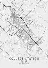 College Station - Texas - US Gray Map Art