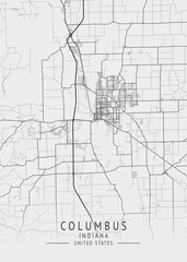 Columbus - Indiana - US Gray Map Art