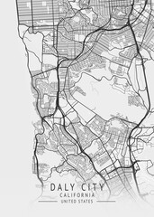 Obraz premium Daly City - California - US Gray Map Art