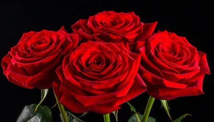 Four Red Roses with Black Background.