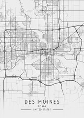 Des Moines - Iowa - US Gray Map Art