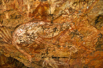World Heritage Aboriginal rock art: depiction of a kangaroo at Nourlangie (Burrunkuy), Arnhem Land Escarpment, Kakadu National Park, Northern Territory, Australia
