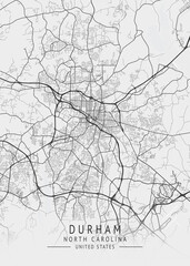 Durham - North Carolina - US Gray Map Art
