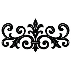 Vintage Style Fleur-de-Lis Flourish - Distressed Black and White Ornate Decorative Graphic Element for Classic and Royal Themes.