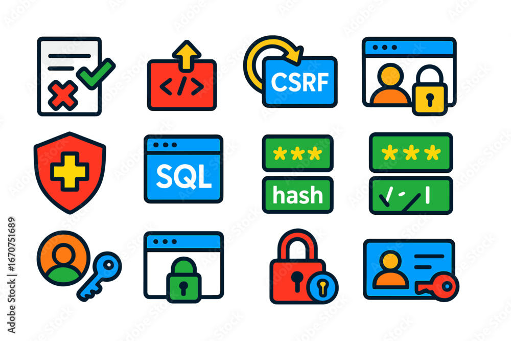 Aufkleber set of icons for various computer security features