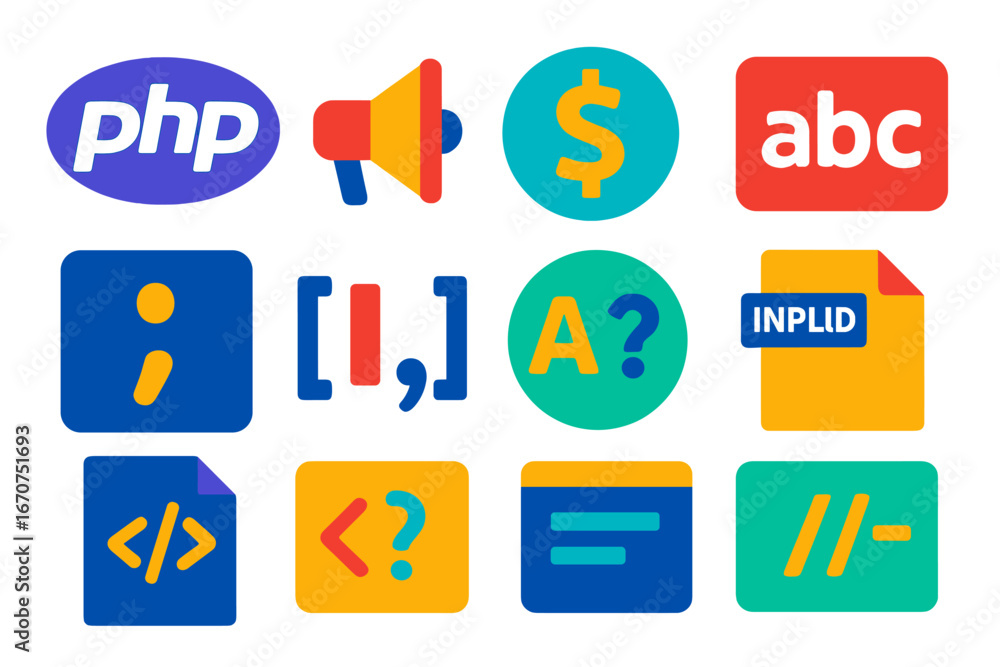 Fototapete collection of icons for php, html, css, and other programming languages