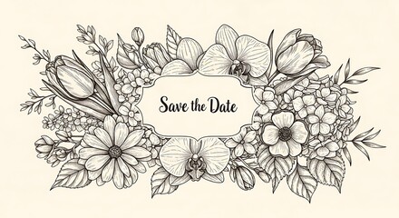 Fototapeta premium Vintage Floral Save the Date Invitation Frame.