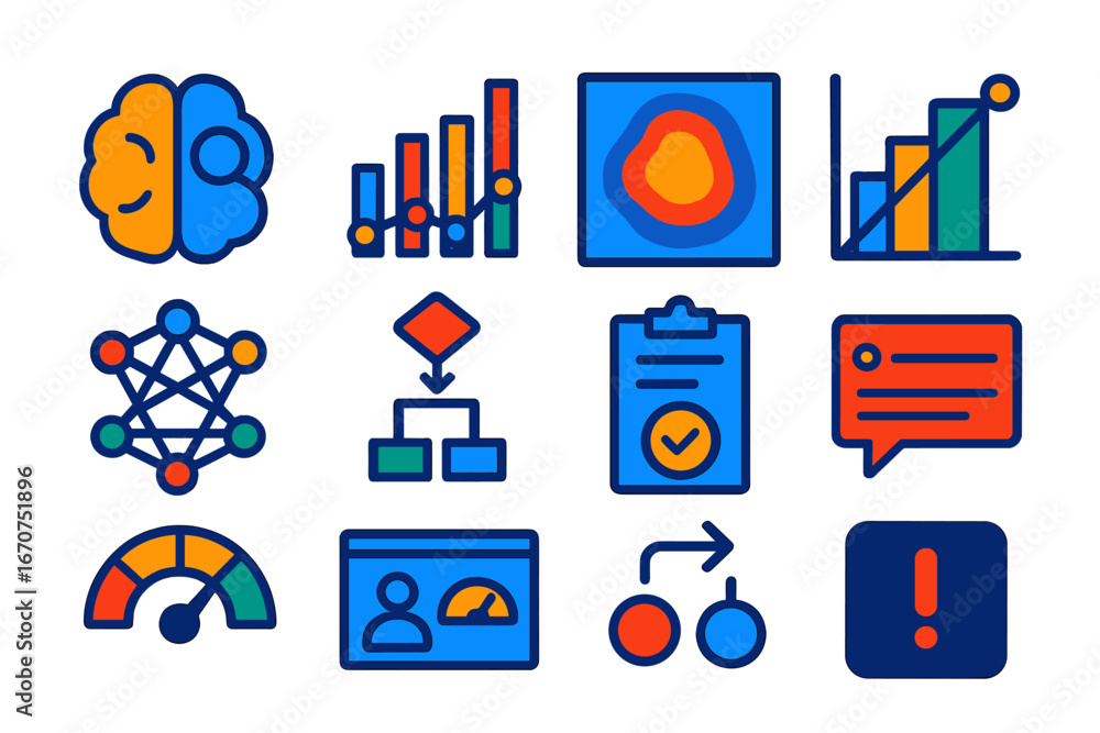 Poster collection of icons and graphics that represent various aspects of technology