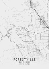 Obraz premium Forestville - California - US Gray Map Art