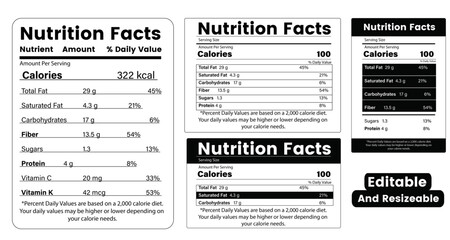 Fototapeta premium nutrition facts, nutrition facts label, nutrition label, nutrition information, nutrition , editable and resizable vector
