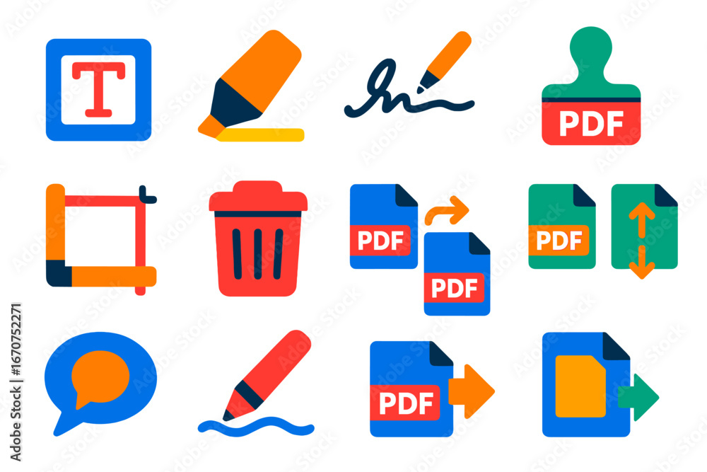 Poster set of icons for various pdf files