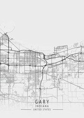 Gary - Indiana - US Gray Map Art