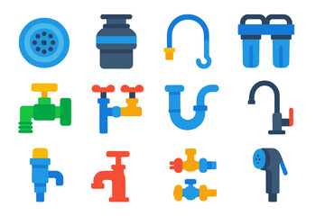 Fototapeta premium Collection of blue and yellow icons of plumbing fixtures