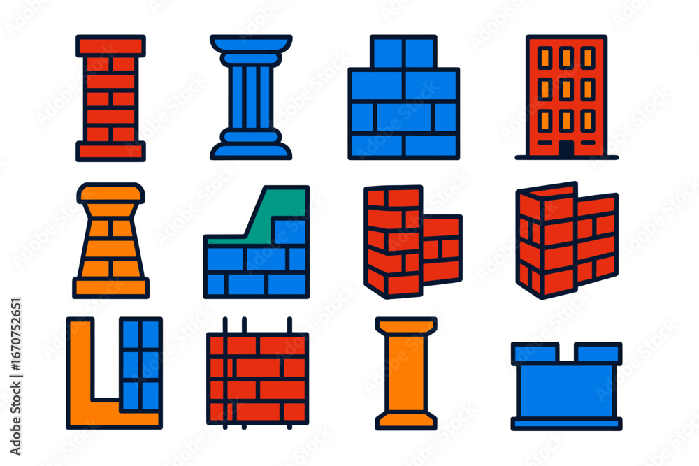 Poster set of building blocks with a variety of shapes and colors
