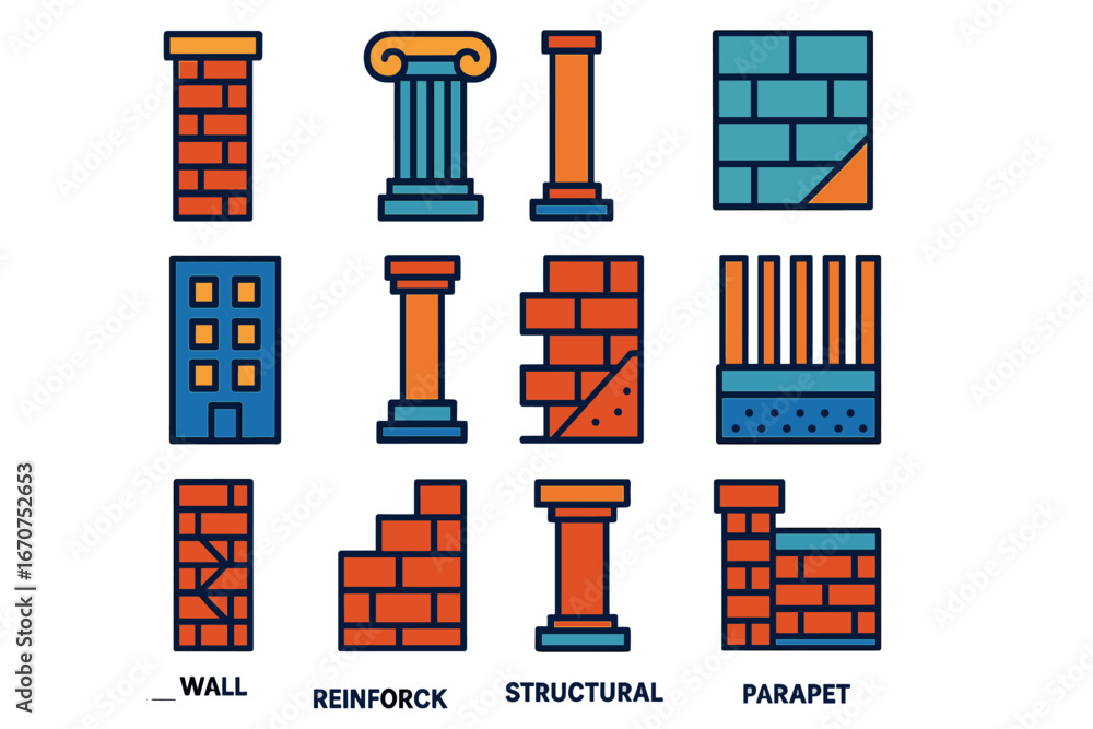 Aufkleber the image is a collection of different types of building elements