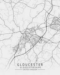 Gloucester -  Gloucestershire UK Gray City Map