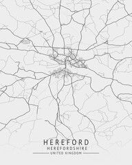 Hereford -  Herefordshire UK Gray City Map