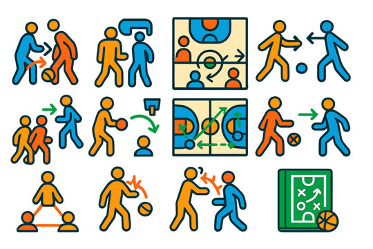 Series of people playing sports, including basketball, soccer, and tennis