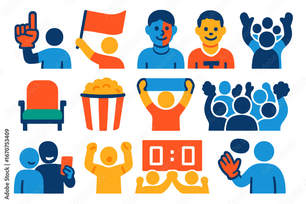Poster collection of cartoon faces and objects that represent different activities