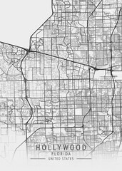 Naklejka premium Hollywood - Florida - US Gray Map Art