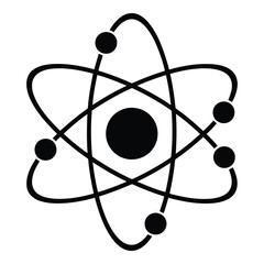 Stylized atomic structure symbol representing science technology and research in a simple graphic. silhouette