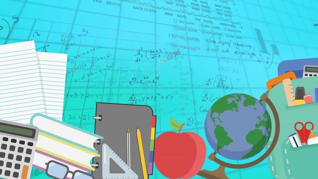Bright grid starting parallax shifting while school icons remaining anchored for math visualization