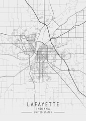 Lafayette - Indiana - US Gray Map Art