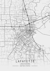 Lafayette - Louisiana - US Gray Map Art