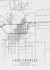 Lake Charles - Louisiana - US Gray Map Art