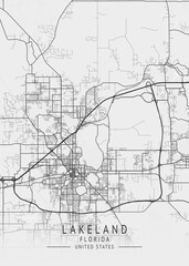 Lakeland - Florida - US Gray Map Art