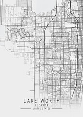 Naklejka premium Lake Worth - Florida - US Gray Map Art