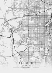 Lakewood - Colorado - US Gray Map Art