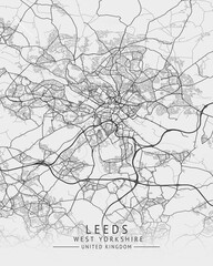 Leeds -  West Yorkshire UK Gray City Map