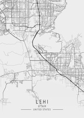 Lehi - Utah - US Gray Map Art