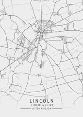 Lincoln -  Lincolnshire UK Gray City Map_076