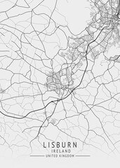 Lisburn -  Ireland UK Gray City Map_543