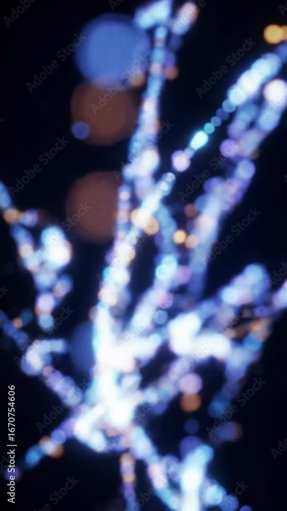 Poster extreme macro video, dolly in, orbital tracking, of a luminous, pulsating core emitting iridescent d