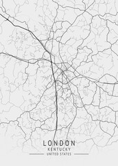 London - Kentucky - US Gray Map Art