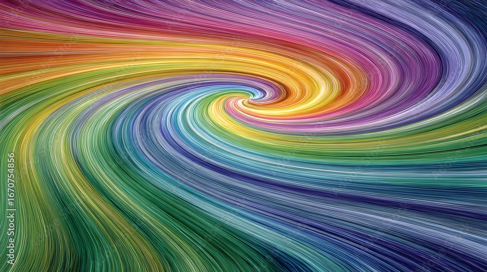 Poster a vibrant swirling design featuring a spectrum of colors arranged in concentric lines.