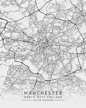 Manchester - North West England UK Gray City Map