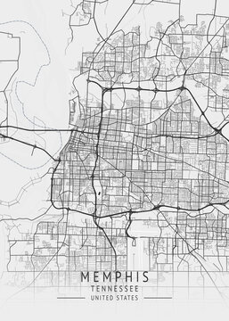 Memphis - Tennessee - US Gray Map Art